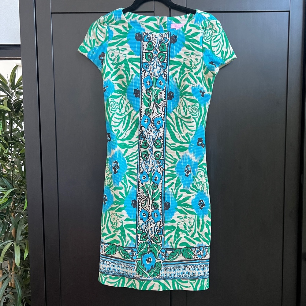 Lilly Pulitzer Turquoise Green and Blue Floral Tropical Midi Dress Size XS